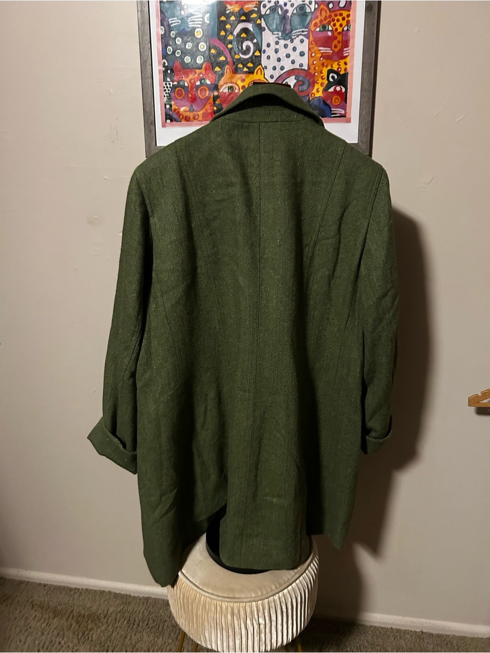Dialogue Olive Herringbone Blazer with Purple Floral Lining - Picture 3 of 3